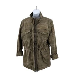 Style & Co Jacket Camo Print Coat Zip-Up Drawstring-Waist WMN L Green Button Zip